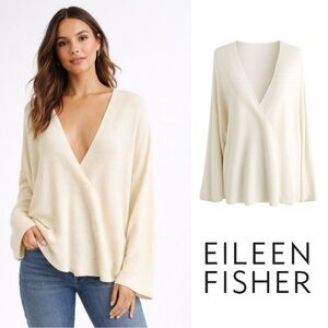 Eileen Fisher Tercel V Neck Cream Blouse